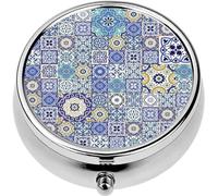 Mini Portable Pill Case Box for Purse Vitamin Medicine Metal Small Cute Travel Pill Organizer Container Holder Pocket Pharmacy Mega Gorgeous Patchwork from Colorful Moroccan Tiles Ornaments