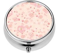 Mini Portable Pill Case Box for Purse Vitamin Medicine Metal Small Cute Travel Pill Organizer Container Holder Pocket Pharmacy Pink Roses and Small White Flowers Coral