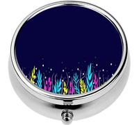 Mini Portable Pill Case Box for Purse Vitamin Medicine Metal Small Cute Travel Pill Organizer Container Holder Pocket Pharmacy Bright Herbs and Grass Stars Border
