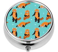 Mini Portable Pill Case Box for Purse Vitamin Medicine Metal Small Cute Travel Pill Organizer Container Holder Pocket Pharmacy Cute red Panda Different Poses Cartoon Design Animal Character Flat