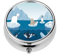 Mini Portable Pill Case Box for Purse Vitamin Medicine Metal Small Cute Travel Pill Organizer Container Holder Pocket Pharmacy Arctic Animals Character and