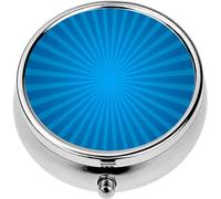 Mini Portable Pill Case Box for Purse Vitamin Medicine Metal Small Cute Travel Pill Organizer Container Holder Pocket Pharmacy Blue Sunburst Shape Sunburst Background Radial Rays Summer Social bann