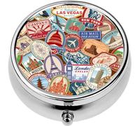 Mini Portable Pill Case Box for Purse Vitamin Medicine Metal Small Cute Travel Pill Organizer Container Holder Pocket Pharmacy Travel Immigration Stamps Stickers with Historical Cultural o