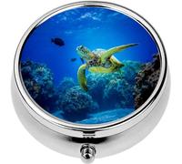 Mini Portable Pill Case Box for Purse Vitamin Medicine Metal Small Cute Travel Pill Organizer Container Holder Pocket Pharmacy Green Sea Turtle Hawaii