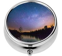 Mini Portable Pill Case Box for Purse Vitamin Medicine Metal Small Cute Travel Pill Organizer Container Holder Pocket Pharmacy Colorful Moonrise Over a Still River at Night Milky Way Stars and