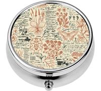 Mini Portable Pill Case Box for Purse Vitamin Medicine Metal Small Cute Travel Pill Organizer Container Holder Pocket Pharmacy Medicinal Herbs and Insects Retro Style Hand Drawn Herbs Beetles