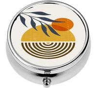 Mini Portable Pill Case Box for Purse Vitamin Medicine Metal Small Cute Travel Pill Organizer Container Holder Pocket Pharmacy Abstract Sun Print Boho Minimalist Printable Wall Art