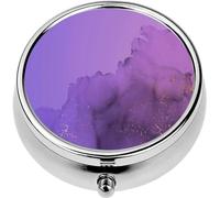 Mini Portable Pill Case Box for Purse Vitamin Medicine Metal Small Cute Travel Pill Organizer Container Holder Pocket Pharmacy Watercolor Abstract Purple Ink Waves and Pink Splashes