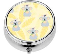 Mini Portable Pill Case Box for Purse Vitamin Medicine Metal Small Cute Travel Pill Organizer Container Holder Pocket Pharmacy Hand Drawn Cute Mother Koala and her Baby Pastels Yellow Tropical