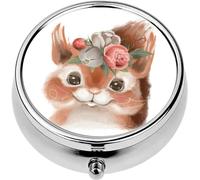 Mini Portable Pill Case Box for Purse Vitamin Medicine Metal Small Cute Travel Pill Organizer Container Holder Pocket Pharmacy Cute Hand Drawn Squirrel Floral Wreath Flowers Bouquet Woodland