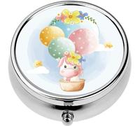 Mini Portable Pill Case Box for Purse Vitamin Medicine Metal Small Cute Travel Pill Organizer Container Holder Pocket Pharmacy Cute Pony Flying Balloons Cartoon