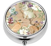 Mini Portable Pill Case Box for Purse Vitamin Medicine Metal Small Cute Travel Pill Organizer Container Holder Pocket Pharmacy Beautiful Vintage Enchanted Woodland Forest Animals and Birds Flowers