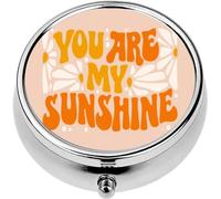 Mini Portable Pill Case Box for Purse Vitamin Medicine Metal Small Cute Travel Pill Organizer Container Holder Pocket Pharmacy You are My Sunshine Modern Lettering Design Floral Elements T