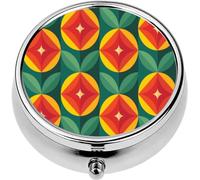 Mini Portable Pill Case Box for Purse Vitamin Medicine Metal Small Cute Travel Pill Organizer Container Holder Pocket Pharmacy Fruits and Leaves Nature Mid-Century Modern Art Ab