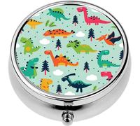 Mini Portable Pill Case Box for Purse Vitamin Medicine Metal Small Cute Travel Pill Organizer Container Holder Pocket Pharmacy Adorable Trees Clouds and Funny Dinosaurs
