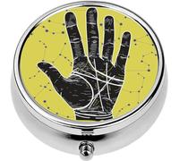 Mini Portable Pill Case Box for Purse Vitamin Medicine Metal Small Cute Travel Pill Organizer Container Holder Pocket Pharmacy Vintage Look Detailed Palmistry Hand Constellation