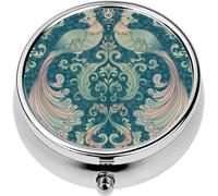 Mini Portable Pill Case Box for Purse Vitamin Medicine Metal Small Cute Travel Pill Organizer Container Holder Pocket Pharmacy Floral Vintage Seamless wit Birds for Retro