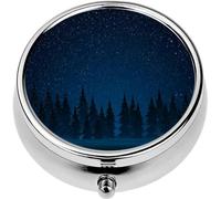 Mini Portable Pill Case Box for Purse Vitamin Medicine Metal Small Cute Travel Pill Organizer Container Holder Pocket Pharmacy White Splash Blue Forest During a Snow at Night Christmas Tree