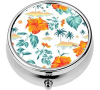 Mini Portable Pill Case Box for Purse Vitamin Medicine Metal Small Cute Travel Pill Organizer Container Holder Pocket Pharmacy Floral Seamless with Chinese Hibiscus Rose Flowers Stock Illu