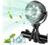 Stroller Fan, Pram Fan with LED Lights, 5200mAh Battery Powered Fan for Pram, 3 Speed 360° Rotatable Car Seats Clip-on Fan, USB Desk Fan with Flexible Tripod for Treadmill, Stroller, Car, Bike