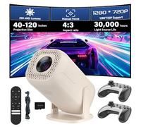 Mini Portable Projector with WiFi and Bluetooth, 720P 200 ANSI, Android 14, Compatible with 36000+ Games 14 Emulators, 180° Rotatable Smart Projector for Bedroom, Outdoor (U5,Cream White)