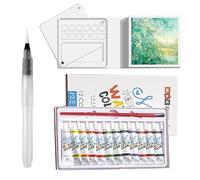 Mini Portable Watercolor Palette Set for Painters Artists Students with Watercolor Sketch Book Water Colour Paint Palette Travel Kit Acrylic Grid Paint Box