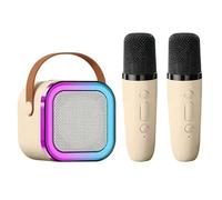 Mini Portable Wireless Bluetooth Karaoke Microphone with 2 Microphones, with Magic Voice Change and LED Light, Complete for Children, Adults, Girls (1 Mic Pink Colour)