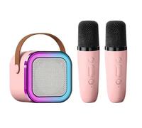 Mini Portable Wireless Bluetooth Karaoke Microphone with 2 Microphones, with Magic Voice Change and LED Light, Complete for Children, Adults, Girls (2 Mic Pink Colour)