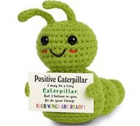 Mini Positive Caterpillar - Cute Crochet Encouragement Gift for Kids, Students, Friends, Teachers - Tiny Plush Bug with Card - Back to School, Graduation, Just Because Present