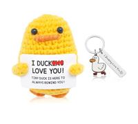 Mini Positive Crochet Duck With Duck Keyring 2pcs,Knitted Ducks Doll With Card,Emotional Support Plush Cute Birthday Gifts Friends Party Decoration Good Luck Encouraging Gift For Friend Classmate