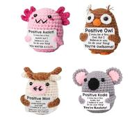 Mini Positive Potato Gifts, Cute Crochet Animals Penguins Woll Doll with Positive Card, Funny Emotional Support Best Friends Christmas Birthday Gifts for Women Men Office Desk Decor(Animal)