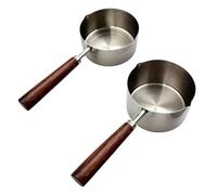Mini Pot Butter Warmer, 2PCS 150/ 250ml Stainless Steel Small Milk Saucepan with Dual Pour Spout & Wooden Handle for Milk Coffee Chocolate Butter Melting Cooking