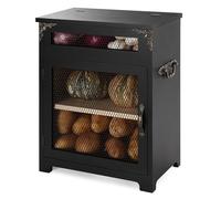 Mini Potato and Onion Storage Bin, 12.2"W x 6.5"D x 16"H (Black) | Wooden Potato Storage Box for Kitchen Countertops, Vegetable Storage Bins