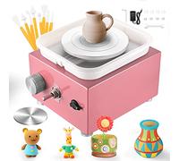 Mini Pottery Wheel 2000RPM Electric Pottery Wheel with Removable ABS Basin and 6.5cm-10cm Turntable Fingertip Clay Wheel Adjustable Speed Clay Tool Machine for Art Craft Gift (Pink)