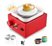 Mini Pottery Wheel, Couleeur 2000RPM & 10/6.5cm Plates Turntable Pottery Machine, Adjustable Speed Electric Pottery Wheel with Shaping Tools and Removable Basin for Pottery DIY, Pottery Teaching(Red)
