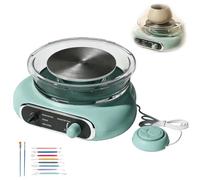 Mini Pottery Wheel Machine, Electric Clay Wheel with Foot Pedal, Adjustable Speed & Detachable Turntable, Tiny Clay Spinner Tools for School Teaching, Pottery DIY, Ceramic Work and Arts Matcha Green