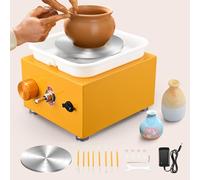 Mini Pottery Wheel, Ovshnrr 2 Plates Turntable 10/6.5cm Pottery Machine, 2000RPM Adjustable Speed Pottery Wheel with Shaping Tools for Pottery DIY, Pottery Teaching, Children and Beginner(Yellow)