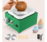 Mini Pottery Wheel, Ovshnrr 2 Plates Turntable 10/6.5cm Pottery Machine, 2000RPM Adjustable Speed Pottery Wheel with Shaping Tools for Pottery DIY, Pottery Teaching, Children and Beginner(Green)