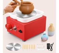 Mini Pottery Wheel, Ovshnrr 2 Plates Turntable 10/6.5cm Pottery Wheel, 2000RPM Adjustable Speed Electric Pottery Wheel with Shaping Tools for Pottery DIY, Pottery Teaching, Children and Beginner(Red)