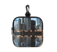 Mini Pouch with Carabiner, Neoprene Travel Makeup Bag with Zipper Tool Storage Pouch Chicago Reflected Coin Purse Portable Earbud Case Waterproof Card Holder Wallet for Women Men