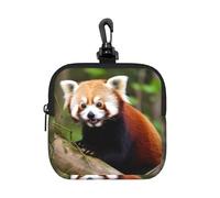 Mini Pouch with Carabiner, Neoprene Travel Makeup Bag with Zipper Tool Storage Pouch Little Red Panda Animal Coin Purse Portable Earbud Case Waterproof Card Holder Wallet for Women Men