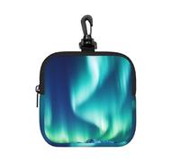 Mini Pouch with Carabiner, Neoprene Travel Makeup Bag with Zipper Tool Storage Pouch Northern Lights Coin Purse Portable Earbud Case Waterproof Card Holder Wallet for Women Men