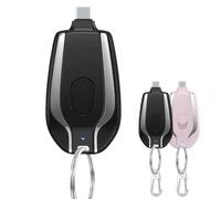 Mini Power Bank Keyring, Mini Power Emergency Pod, Keychain Portable Charger with Keychain Clip, 1500mAh Mini Power Emergency Charger for Type-C (Black)