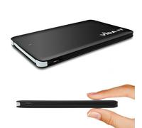 Vida IT vCard+ Ultra Slim Power Bank 4000mAh Mobile Phone Portable Charger Small Rechargeable Flat Battery Pack for iPhone Samsung Android USB C with Built-In Cable Thin Pocket Size 8mm (Black)