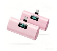 Mini Powerbank 5200 mAh, Small Power Bank USB C PD External Battery, Compact LCD Digital Display Battery Pack Compatible with iPhone 15/16/17 Series, Samsung S25/24 Series, Note, Huawei, iPad-2 Pink