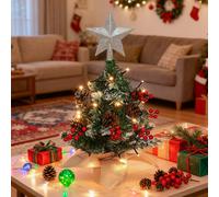 Mini Pre Lit Tabletop Artificial DIY Christmas Tree with Star Topper