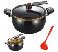 Mini Pressure Cooker, 8L Fast Heating Pressure Pot with Lock Handles, Non-stick Stockpot with Standable See-Through Lid and Spoon for Gas, Induction, Electric Stoves, Black