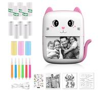 Mini Printer, Bluetooth Thermal Printer Portable Pocket Printer, Photo Printer DIY Label Maker Wireless Note Printer Compatible with iPhone/Android/iPad with 13 Rolls of Thermal Paper - Pink