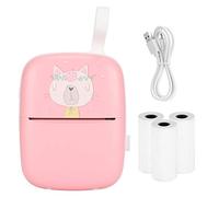 Mini Printer Hand Held Portable Pocket, Wrong Question Printer for Students, HD Smart Photo Printing Equipment with Bluetooth 4.0, Includes 3 Rolls Printing Paper for Study (Pink (with silicone rope))