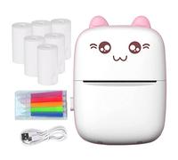 Mini Printer, Portable Mobile Printer with 6 Rolls of Printing Paper, 200 mAh Rechargeable Wireless Printer with 5 Watercolor Pens, Smart Printer Compatible with Phone